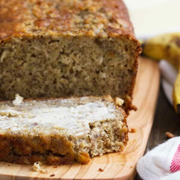 Slice of Banana Oat Bread with butter