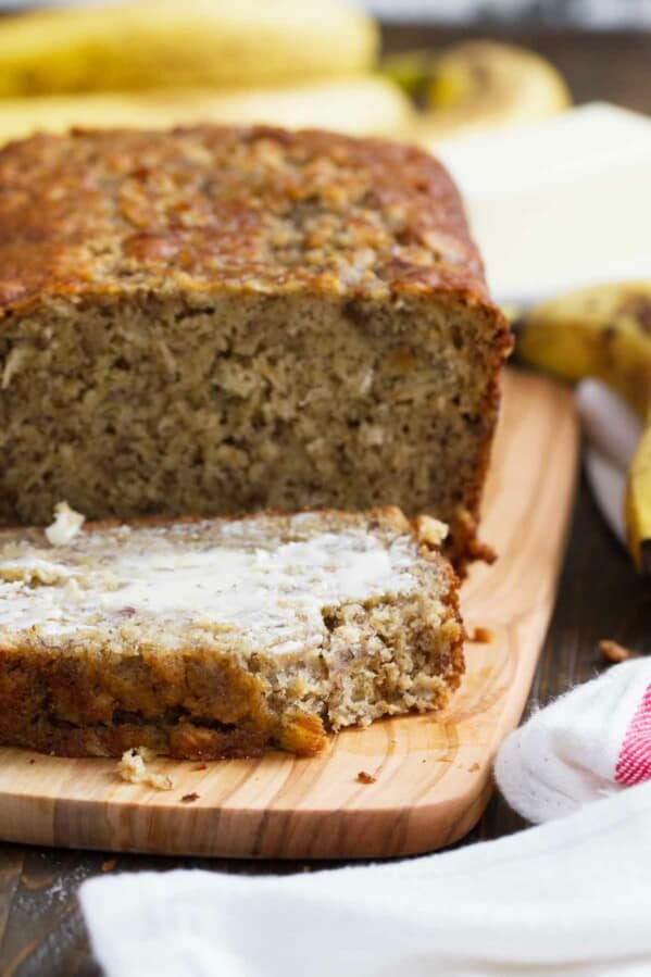 Slice of Banana Oat Bread with butter