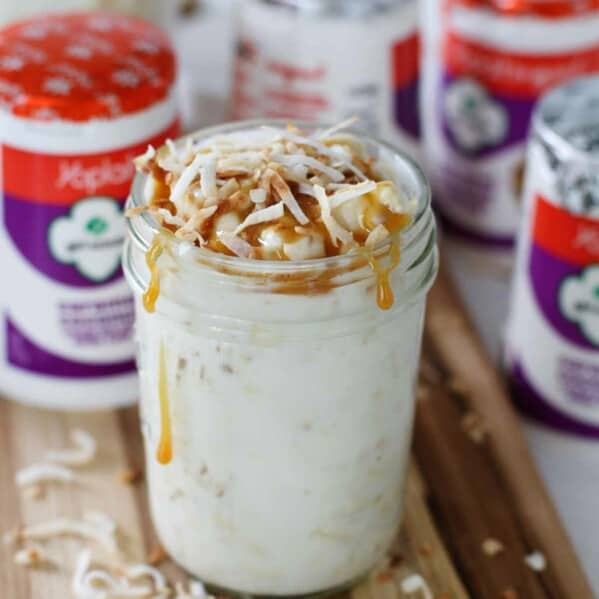 Caramel Coconut Overnight Oatmeal in a jar