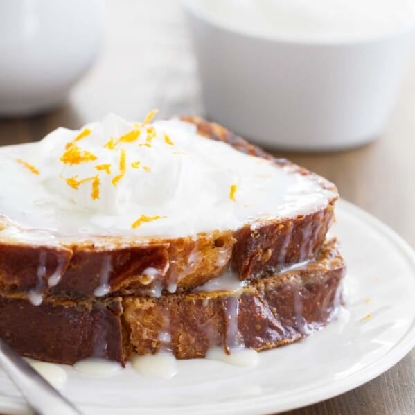 Sunrise Sweet French Toast - a sweet french toast topped with sweetened condensed milk and whipped cream