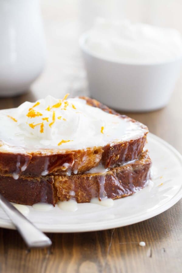 Sunrise Sweet French Toast - a sweet french toast topped with sweetened condensed milk and whipped cream