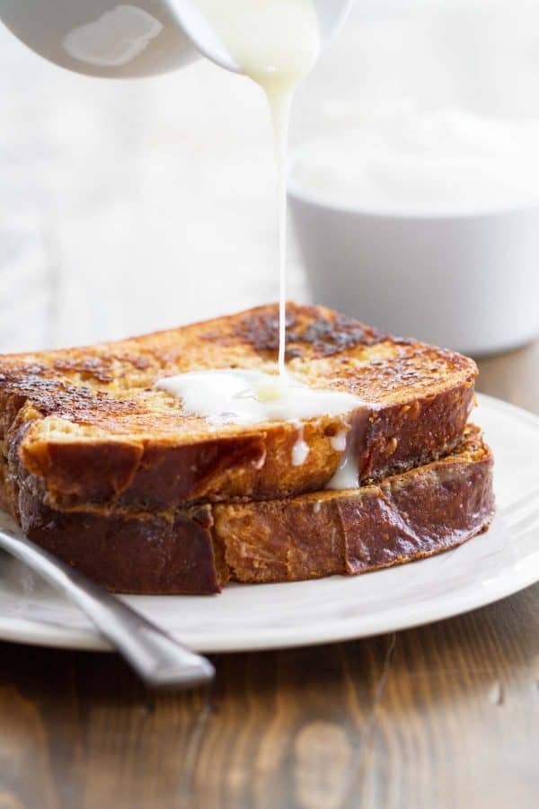 Sweet French Toast topped with sweetened condensed milk