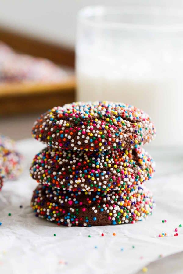 Chocolate Crinkle Sprinkle Cookies - easy chocolate cookies