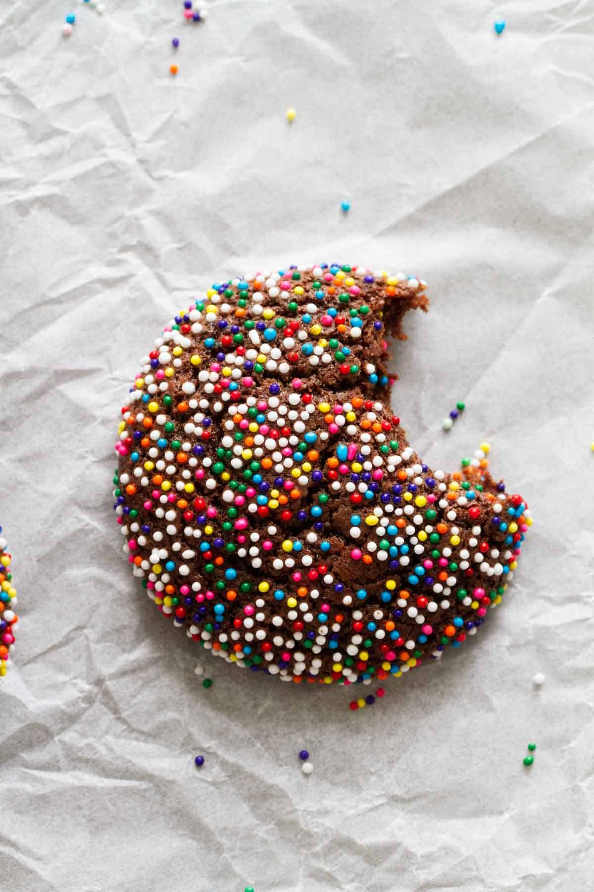 chocolate crinkle cookie with sprinkles on the outside