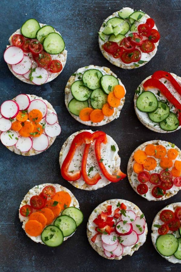 Ranch and Vegetable Topped Rice Cakes - easy snack ideas for mom