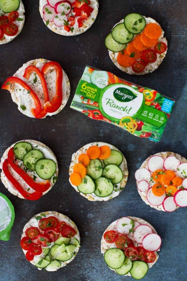 Healthy Snack Ideas for mom - Ranch and Vegetable Topped Rice Cakes