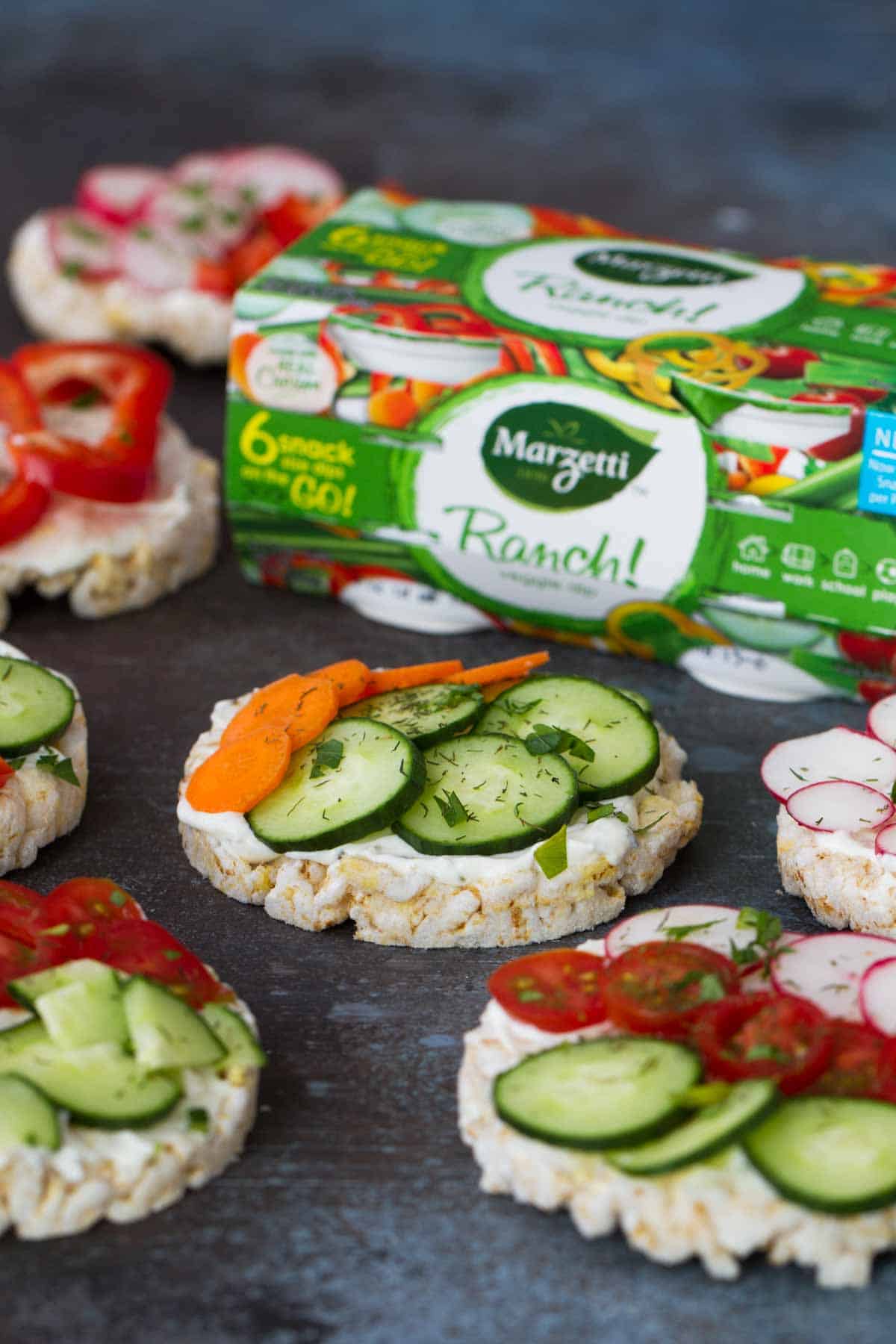 Ranch and Vegetable Topped Rice Cakes Taste and Tell