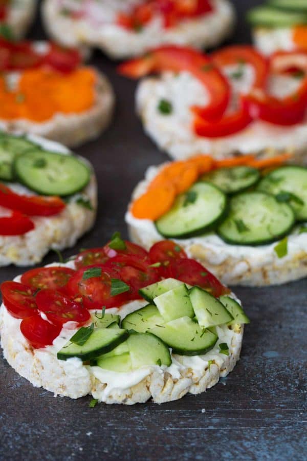 rice cake topping ideas - Ranch and Vegetable Topped Rice Cakes