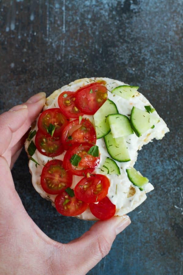 Healthy snack ideas for mom - Ranch and Vegetable Topped Rice Cakes