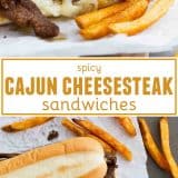 Spicy Cajun Cheesesteak Sandwiches collage with text bar