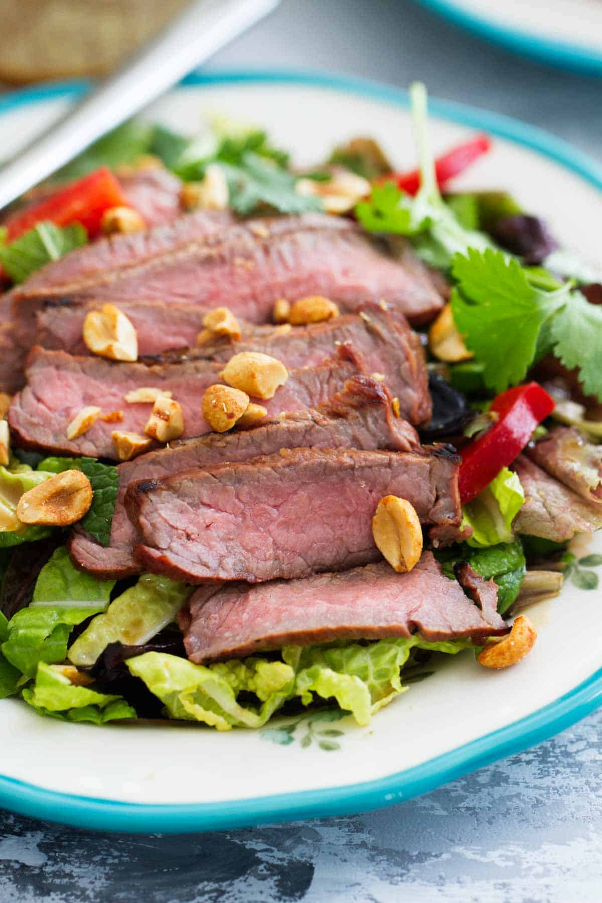 Serving of Thai Beef Salad on a plate.