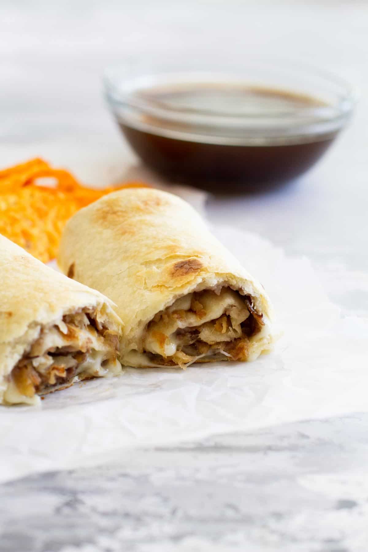 French Dip Sandwich in Roll Up form
