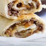 French Dip Tortilla Roll Ups with text bar
