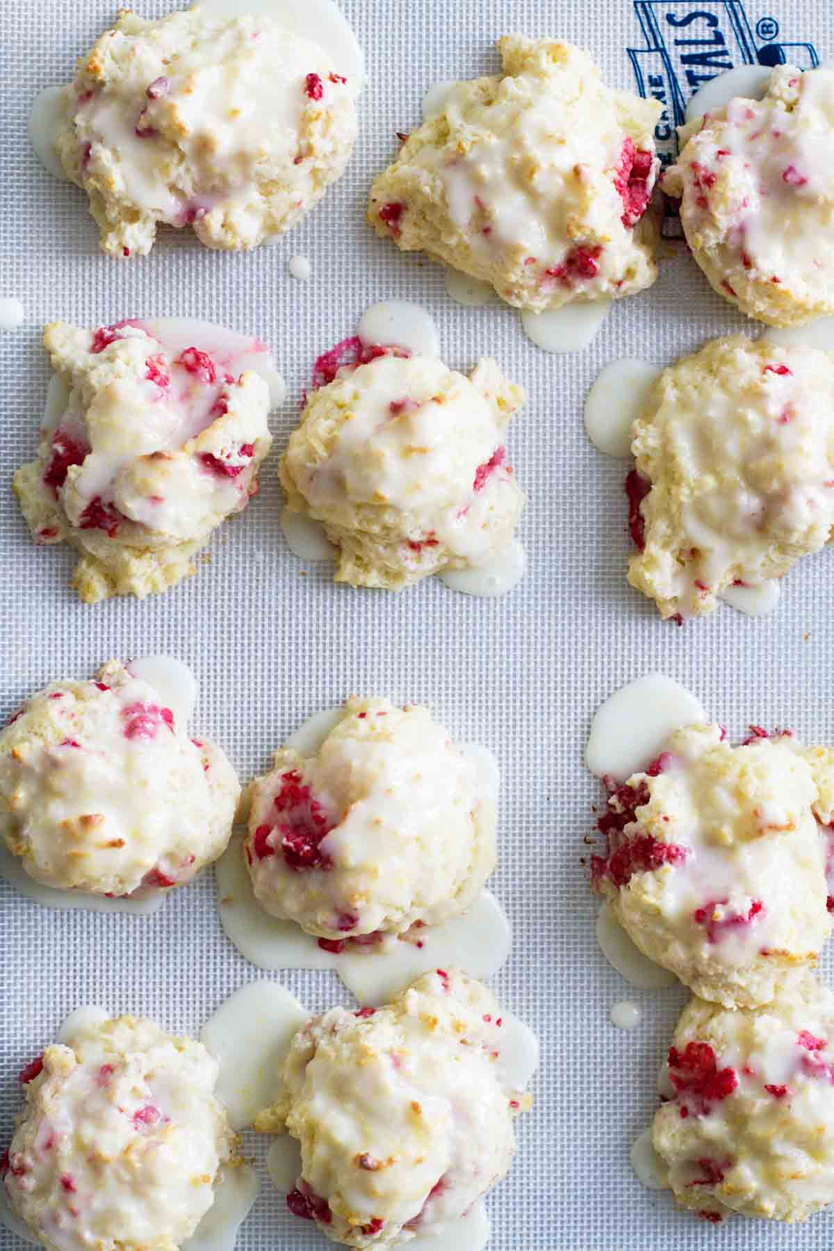 Raspberry Lemon Breakfast Biscuits on a baking sheet.