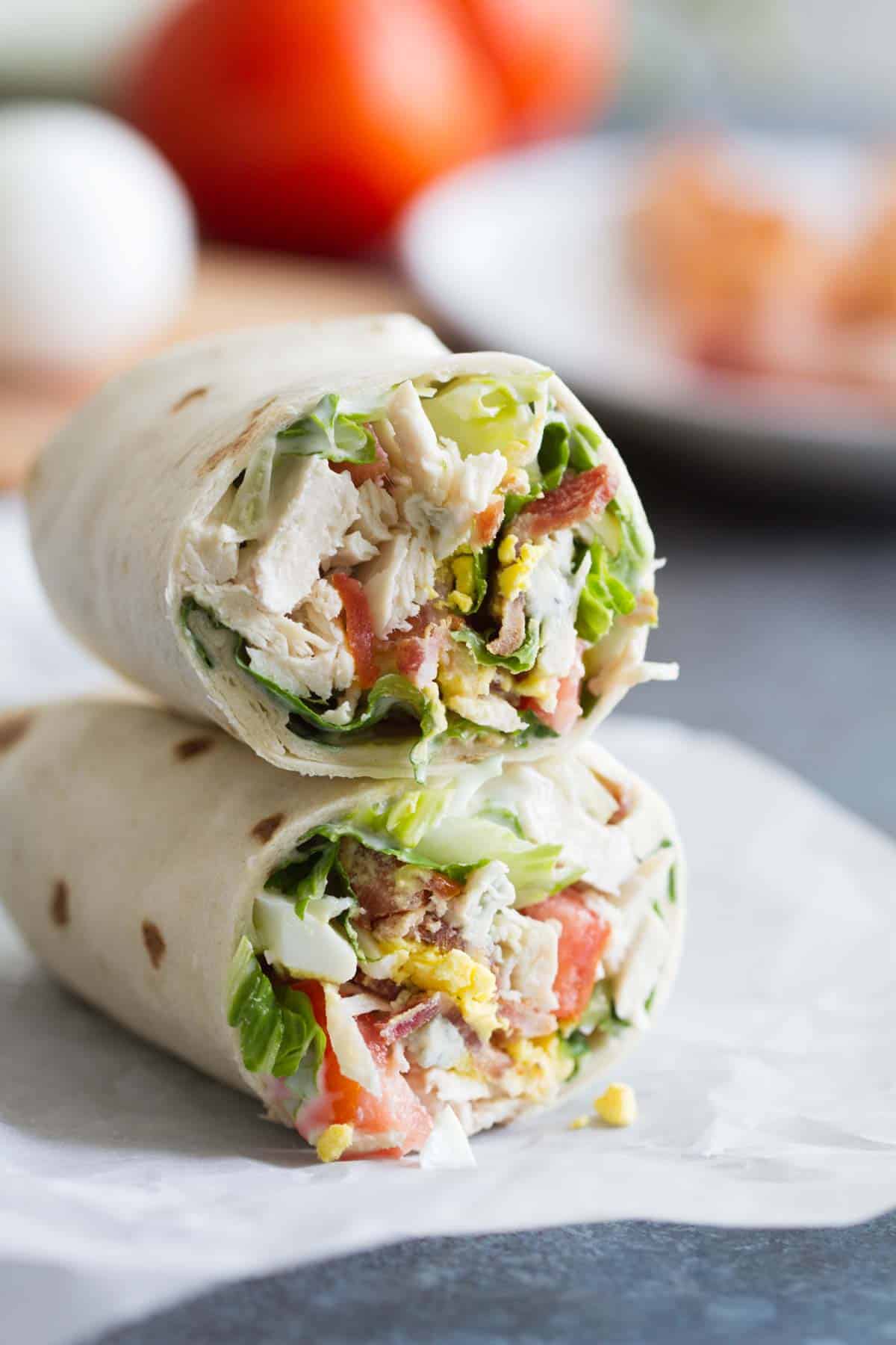 Easy Chicken Cobb Salad Wraps - Lunch Recipe - Taste and Tell