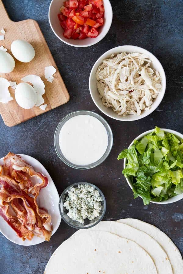 Ingredients for Chicken Cobb Salad Wraps
