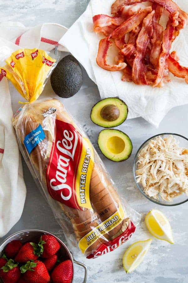 Ingredients for Strawberry Avocado Chicken Club Sandwich