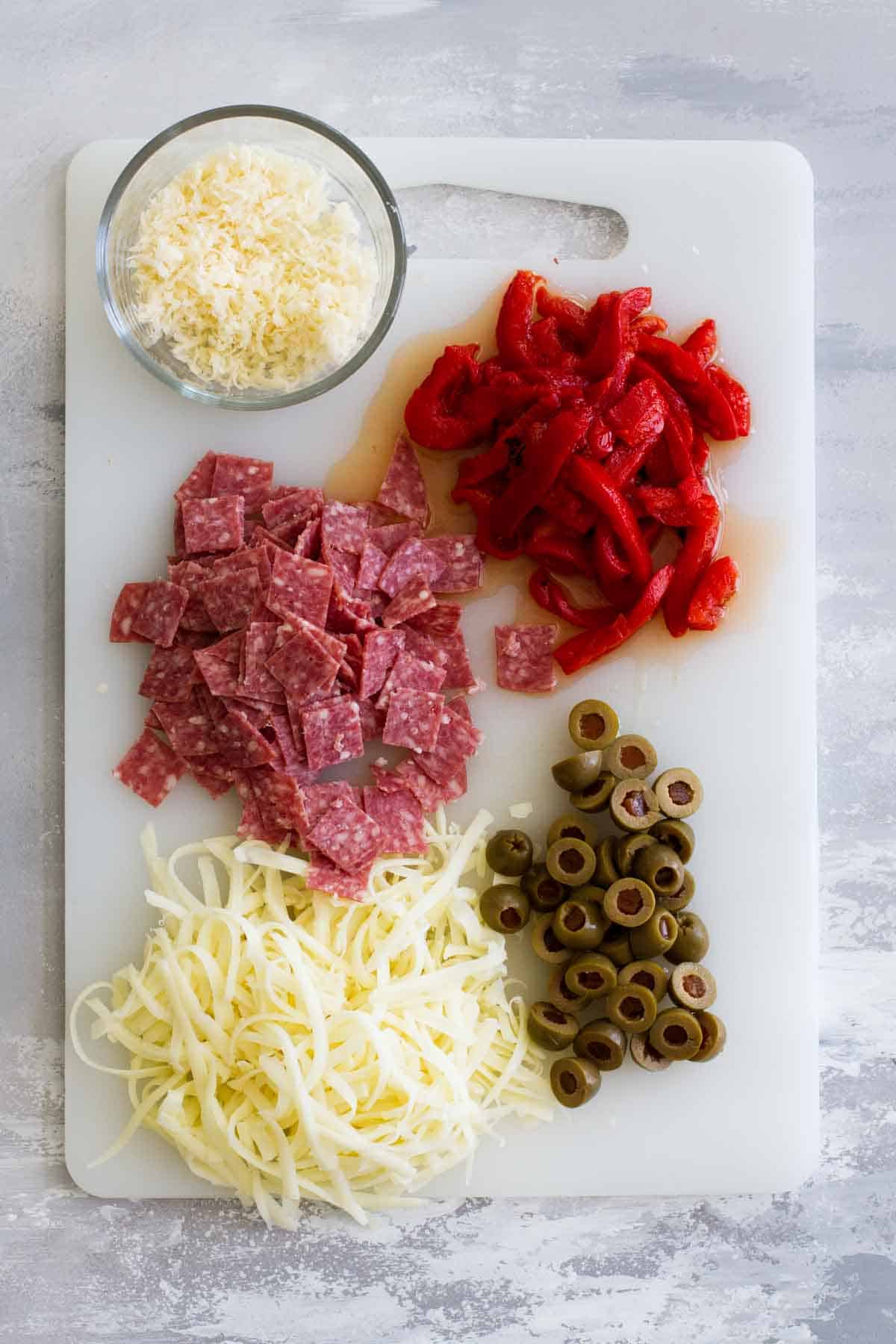 Ingredients for Antipasto Pizza.