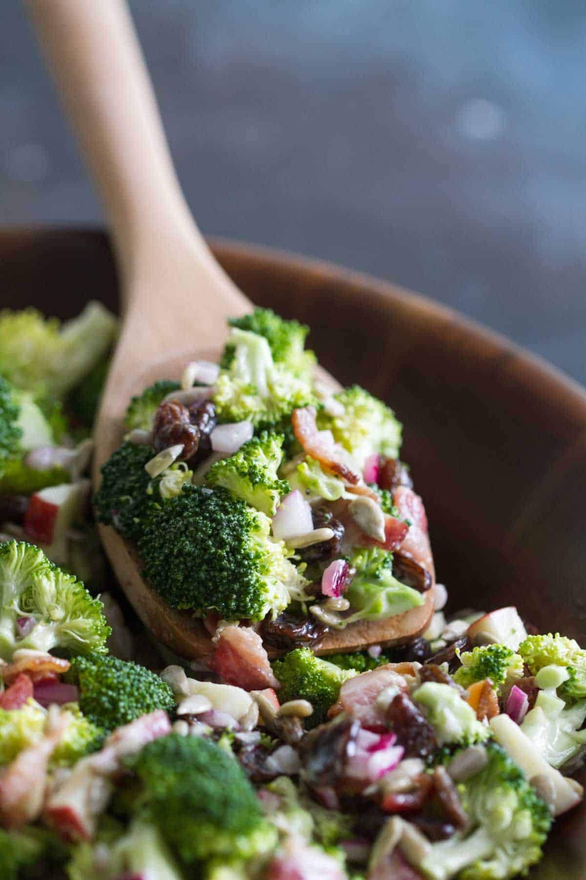 scoop full of Broccoli Salad with Bacon