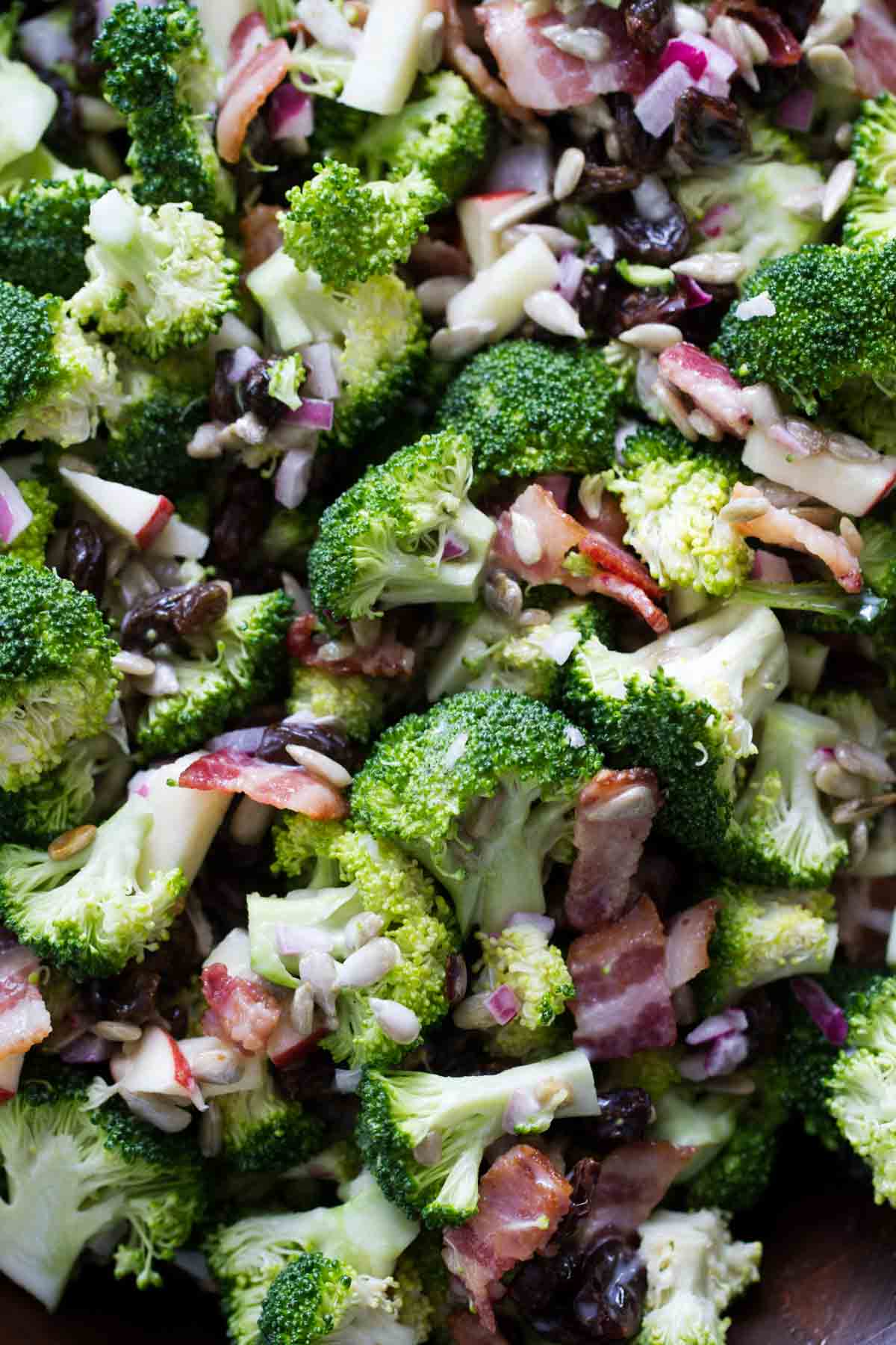 close up of broccoli salad