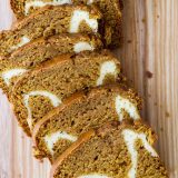 sliced cream cheese pumpkin bread.