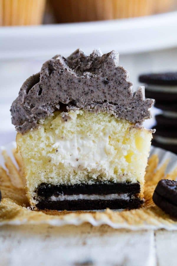 Oreo Cupcake Recipe - marshmallow filled cupcake with Oreo Buttercream Frosting