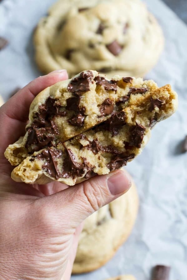 Middle of Gooey Giant Chocolate Chip Cookie