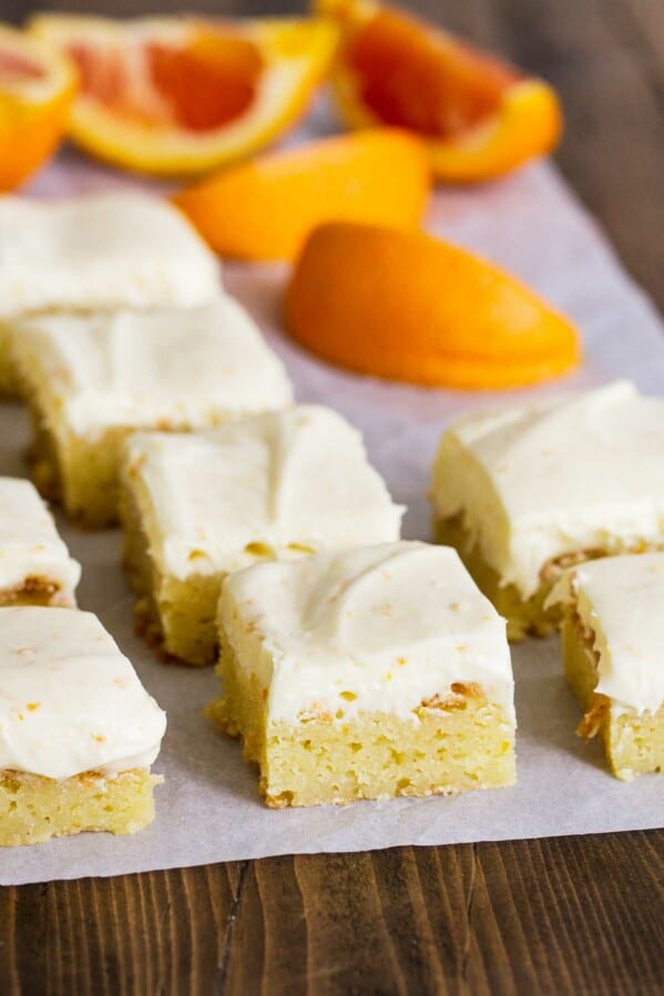 Batch of Orange Blondies on parchment paper