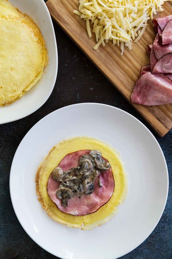 Savory Crepe Filling Idea with Ham and Mushrooms