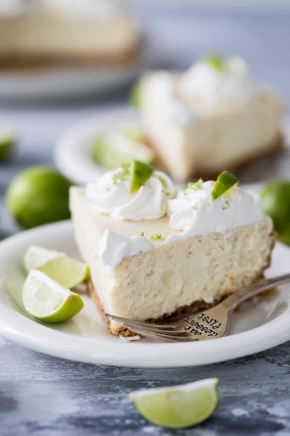 Slice of Instant Pot Key Lime Cheesecake