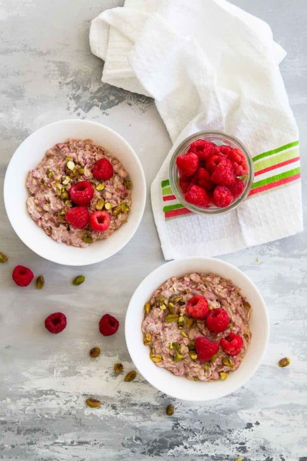 Bowls of Raspberry Overnight Oats