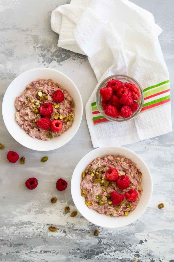 Bowls of Raspberry Overnight Oats