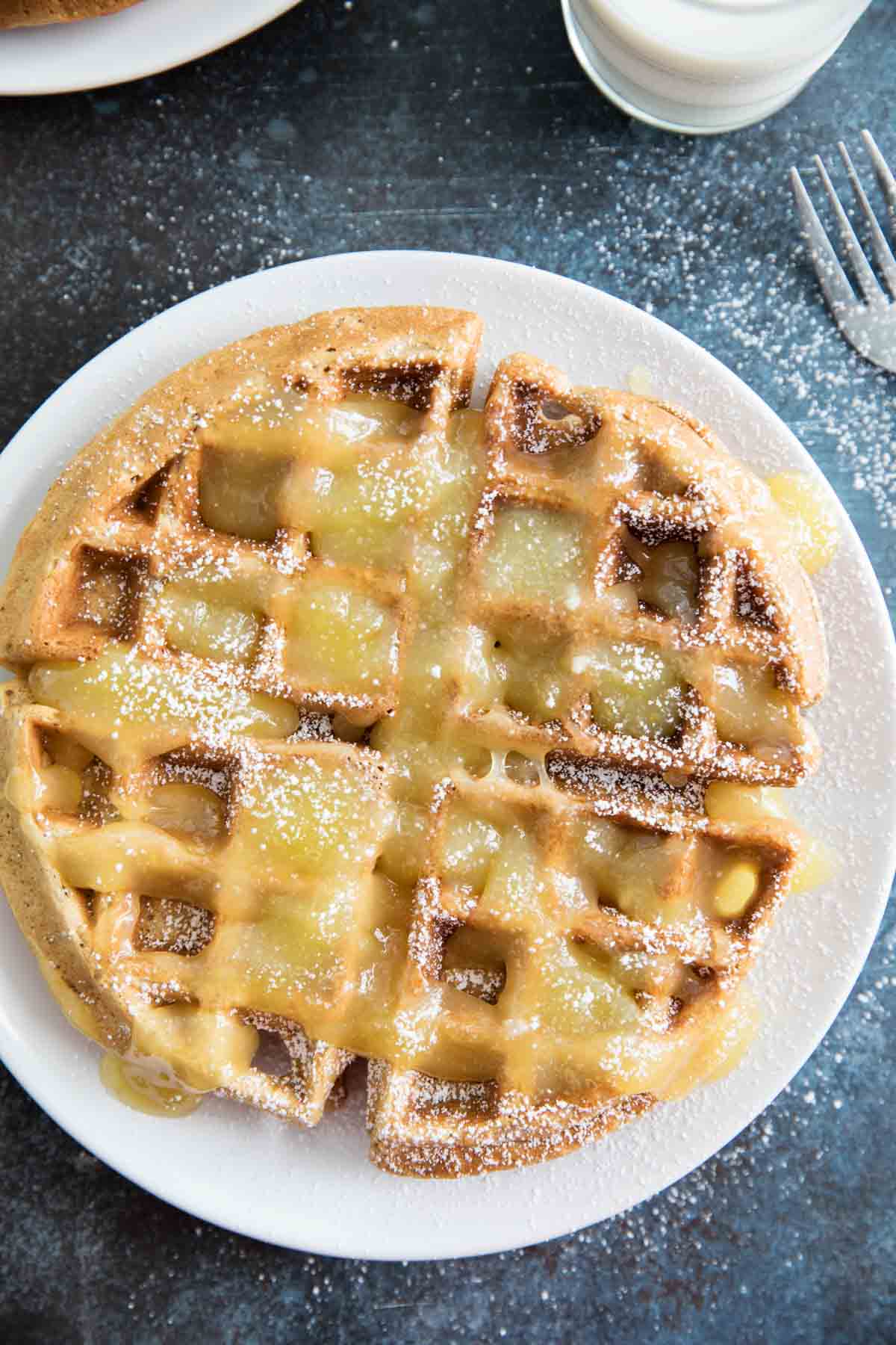 Gingerbread Waffle Recipe with Lemon Sauce on a plate