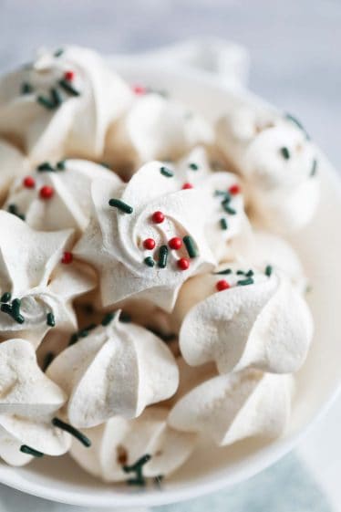 Close up of bowl of meringue cookies