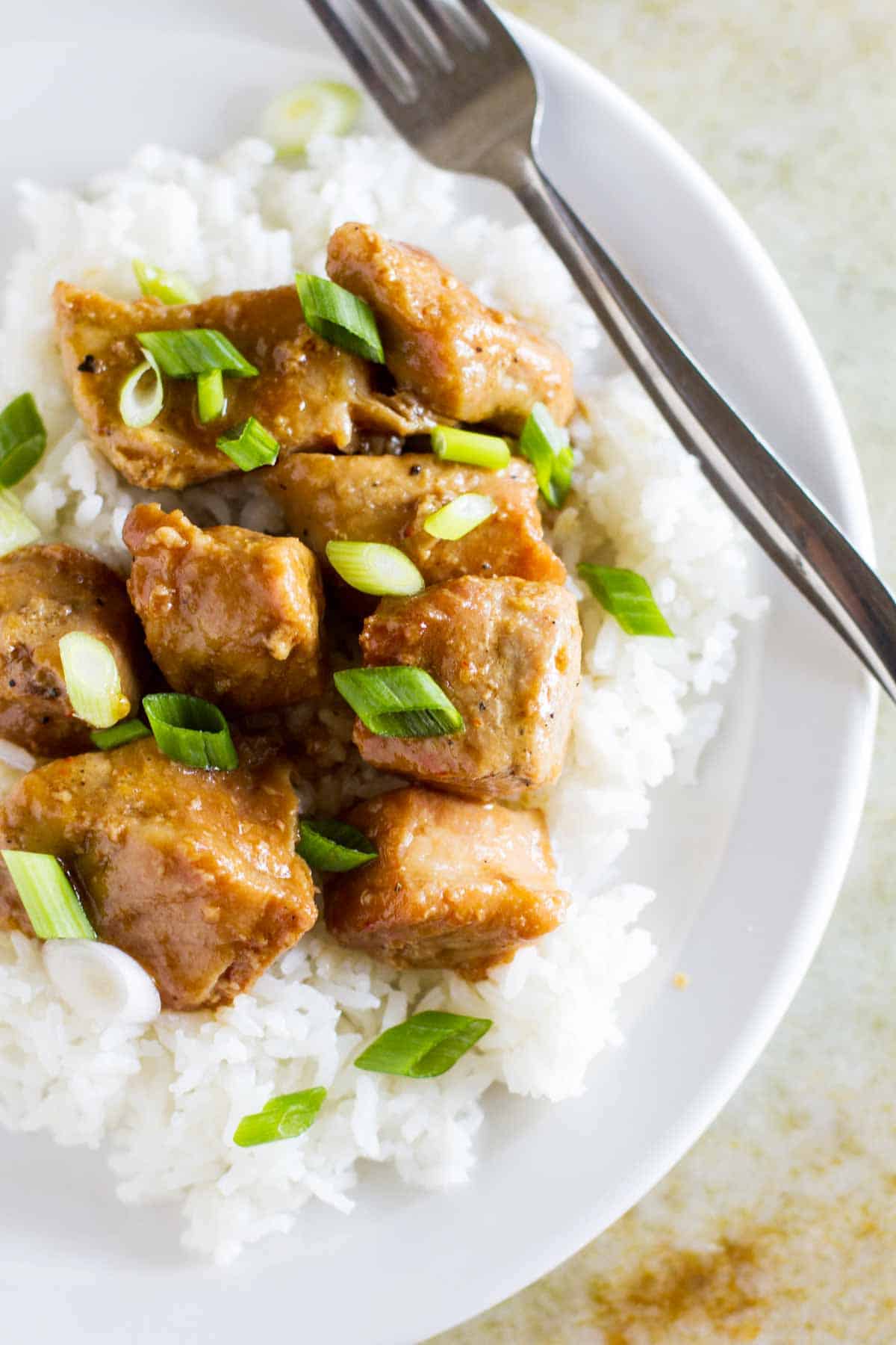 Asian Crock Pot Pork Roast topped with green onions.