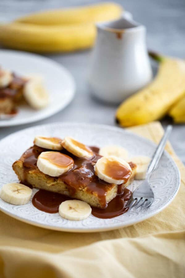 Flos V8 Brioche French Toast with Salted Caramel and Bananas