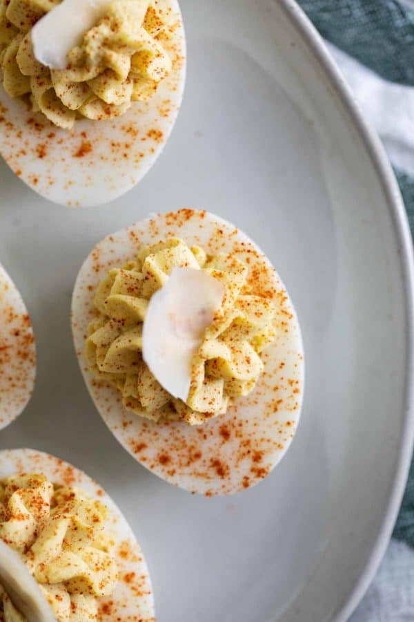 close up of Caesar Deviled Eggs Recipe