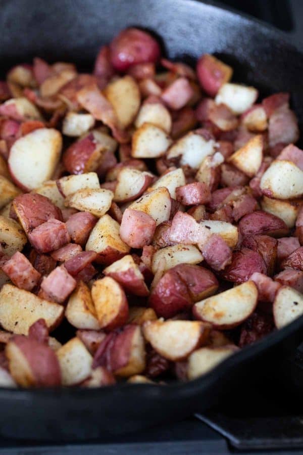 Potatoes, bacon and ham fro Meat and Potatoes Breakfast Skillet
