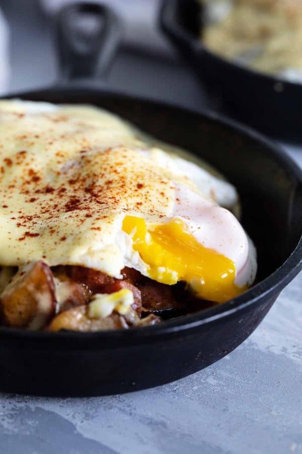 Sunny Side Egg on a Meat and Potatoes Breakfast Skillet