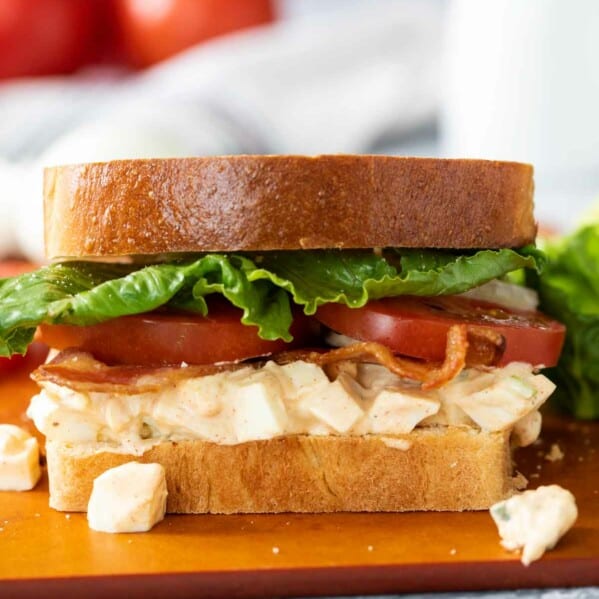 Easy Egg Salad BLT on a cutting board.