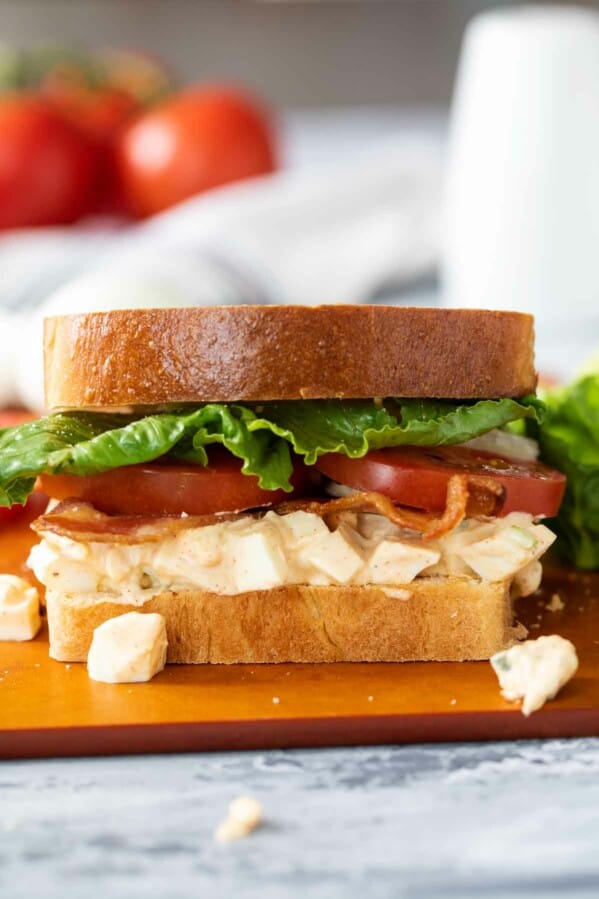 Easy Egg Salad BLT on a cutting board.