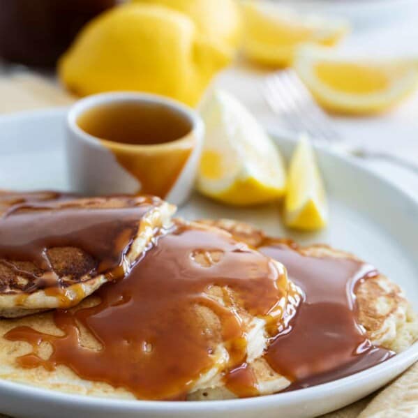 Fluffy Lemon Pancakes served with Buttermilk Syrup