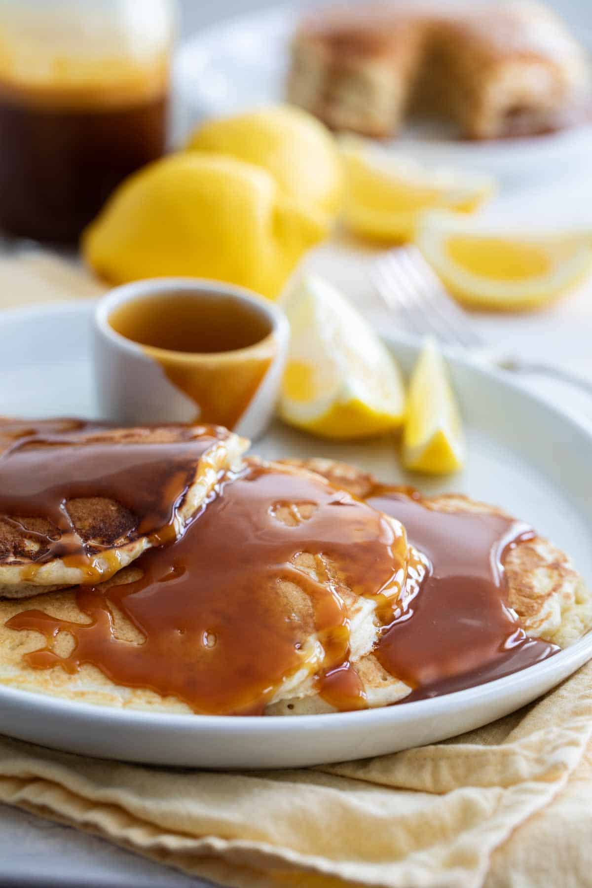 Lemon Pancakes with Homemade Buttermilk Syrup - Taste and Tell