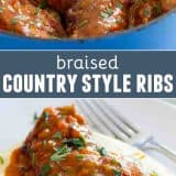 Braised Country Style Ribs collage with text bar.