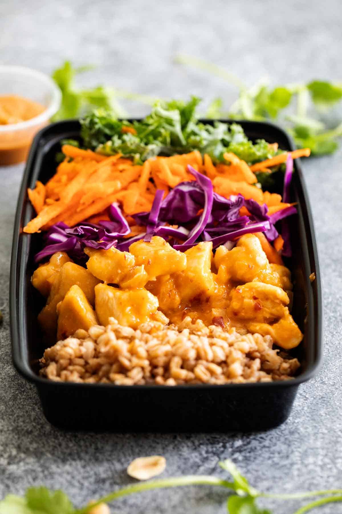 Buddha bowl in a meal prep container.