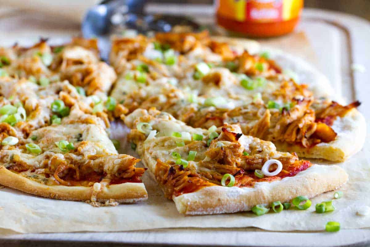 Buffalo Chicken Pizza cut into slices