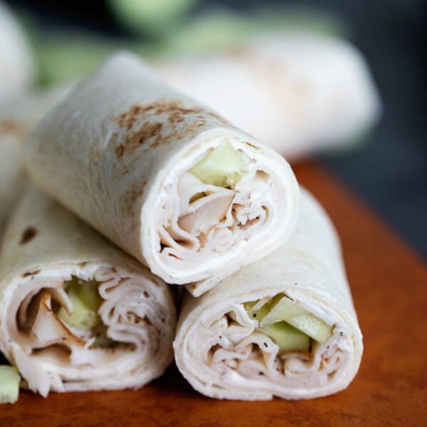 Cucumber Ranch Turkey Wrap cut in half