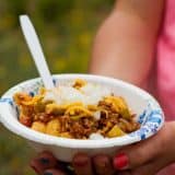 Bowl of Frito Pie made in the Dutch oven