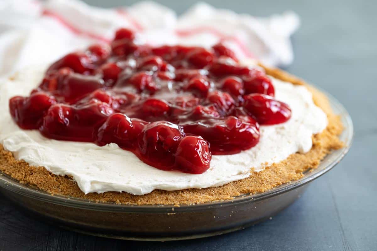 Cheesecake topped with cherries