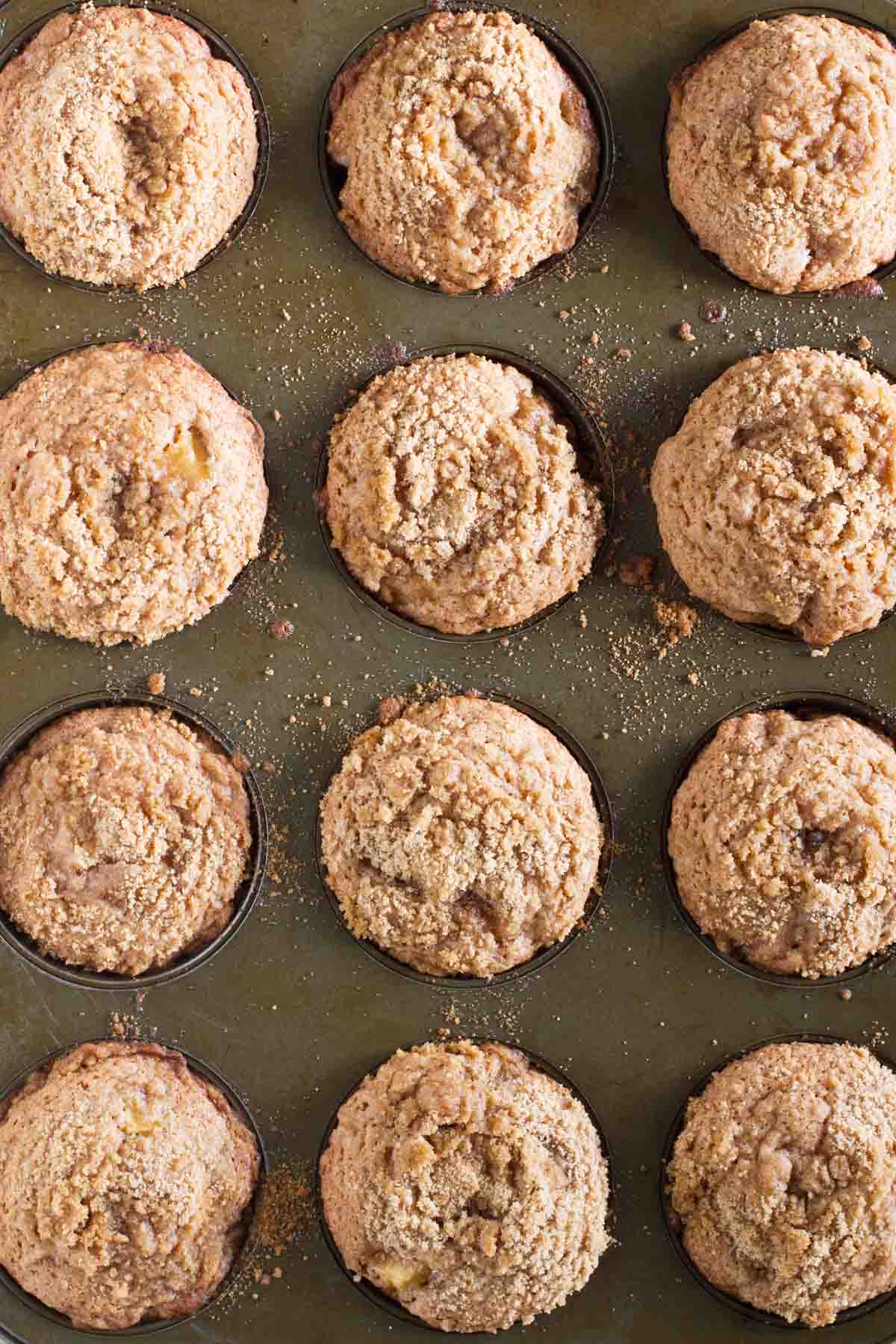 overhead view of apple Cinnamon Muffins with Streusel Topping